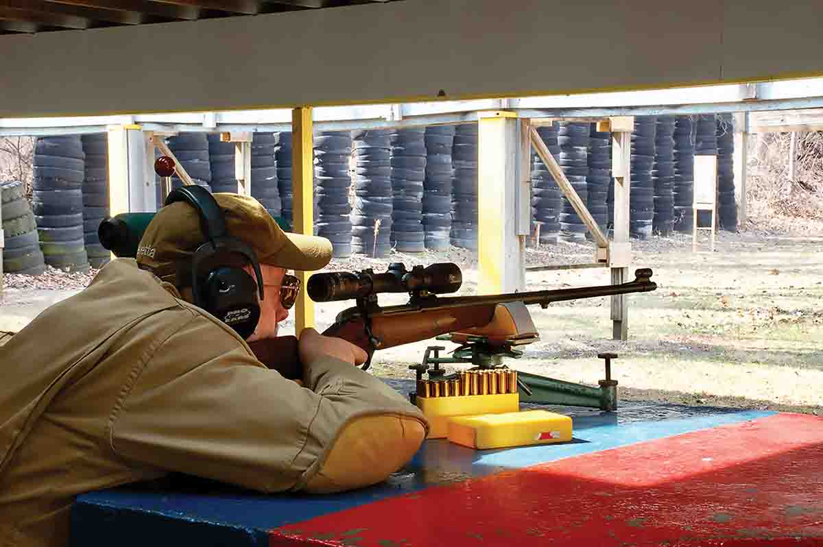 Shooting the 200-grain Nosler loads from the bench.